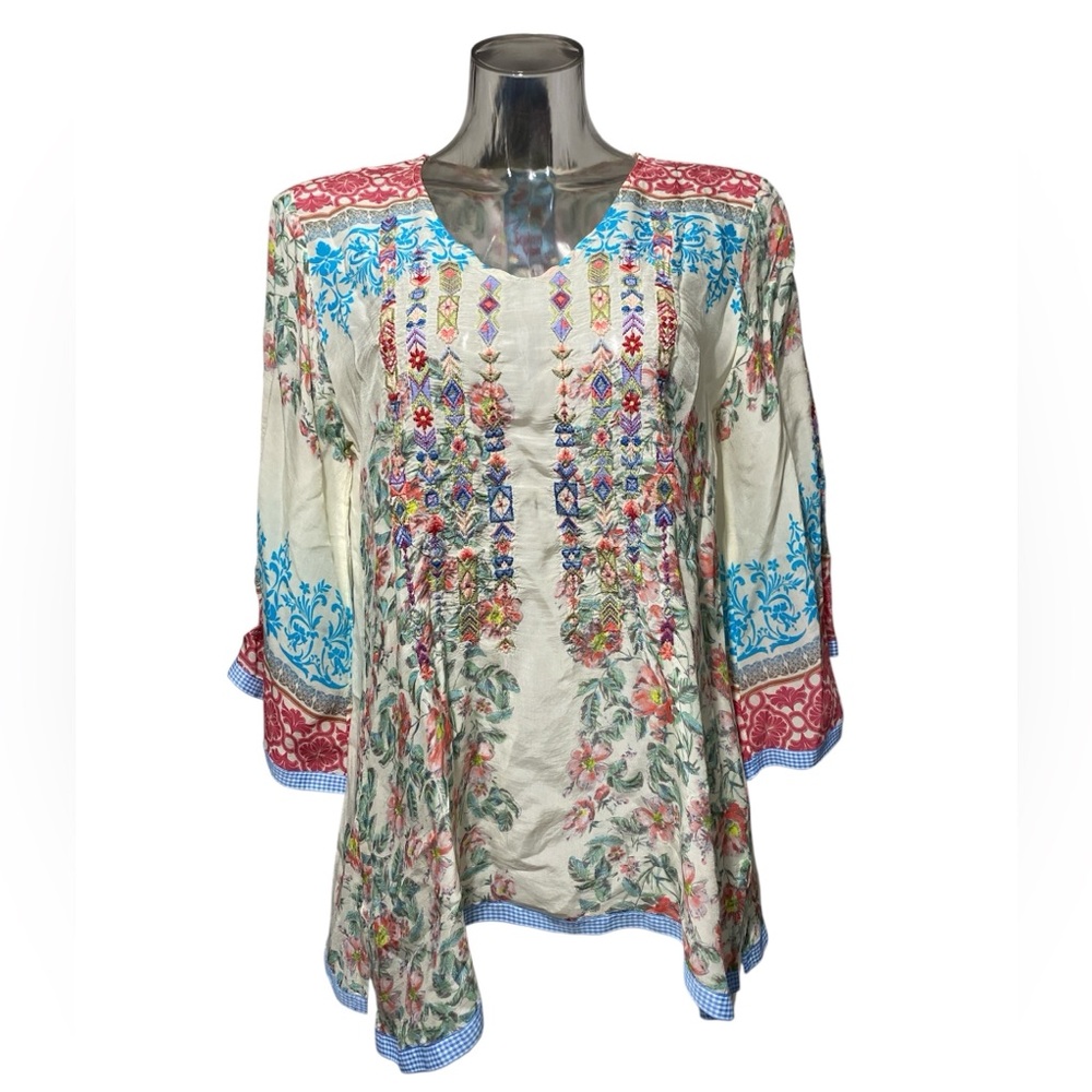 Johnny Was Jade Embroidered Floral Top